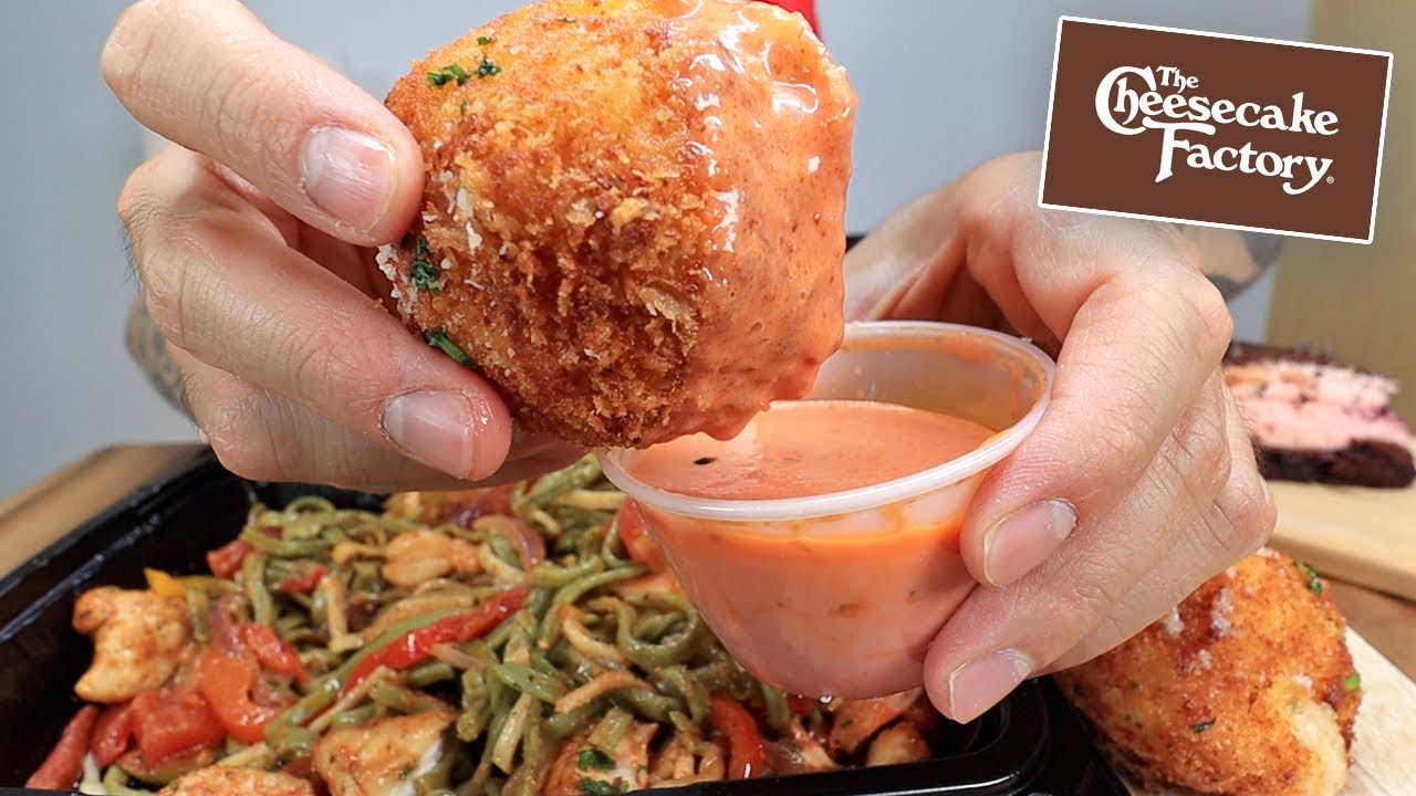 MUKBANG EATING Jambalaya Pasta, Mac and Cheese Fried Balls, Cheesecake From The Cheesecake Factory