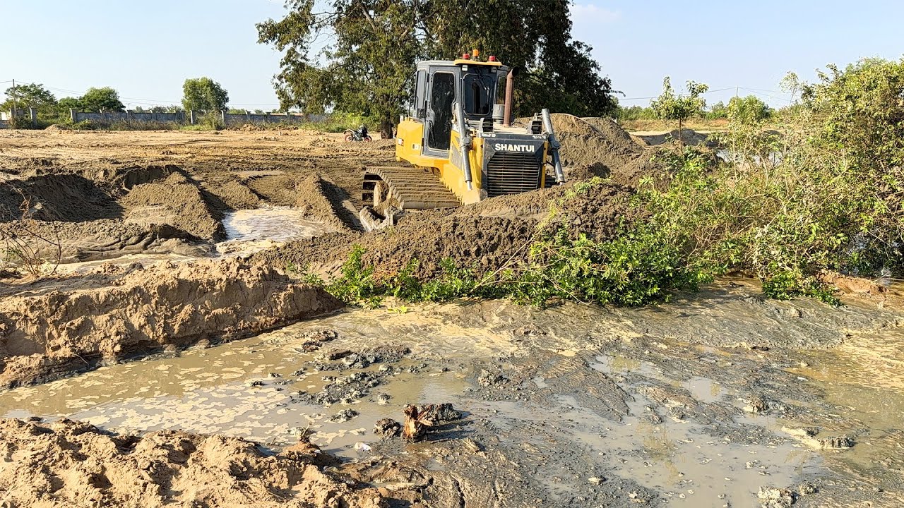 Wow Amazing Work!!DumpTruck25TON Many Trasport Sand Filling Big Lake And Bulldozer Pushing Sand