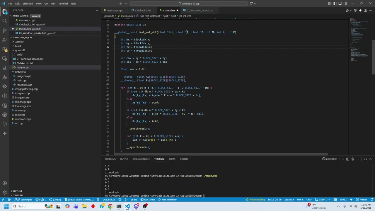 GPU matrix multiplication using shared memory in c/cuda