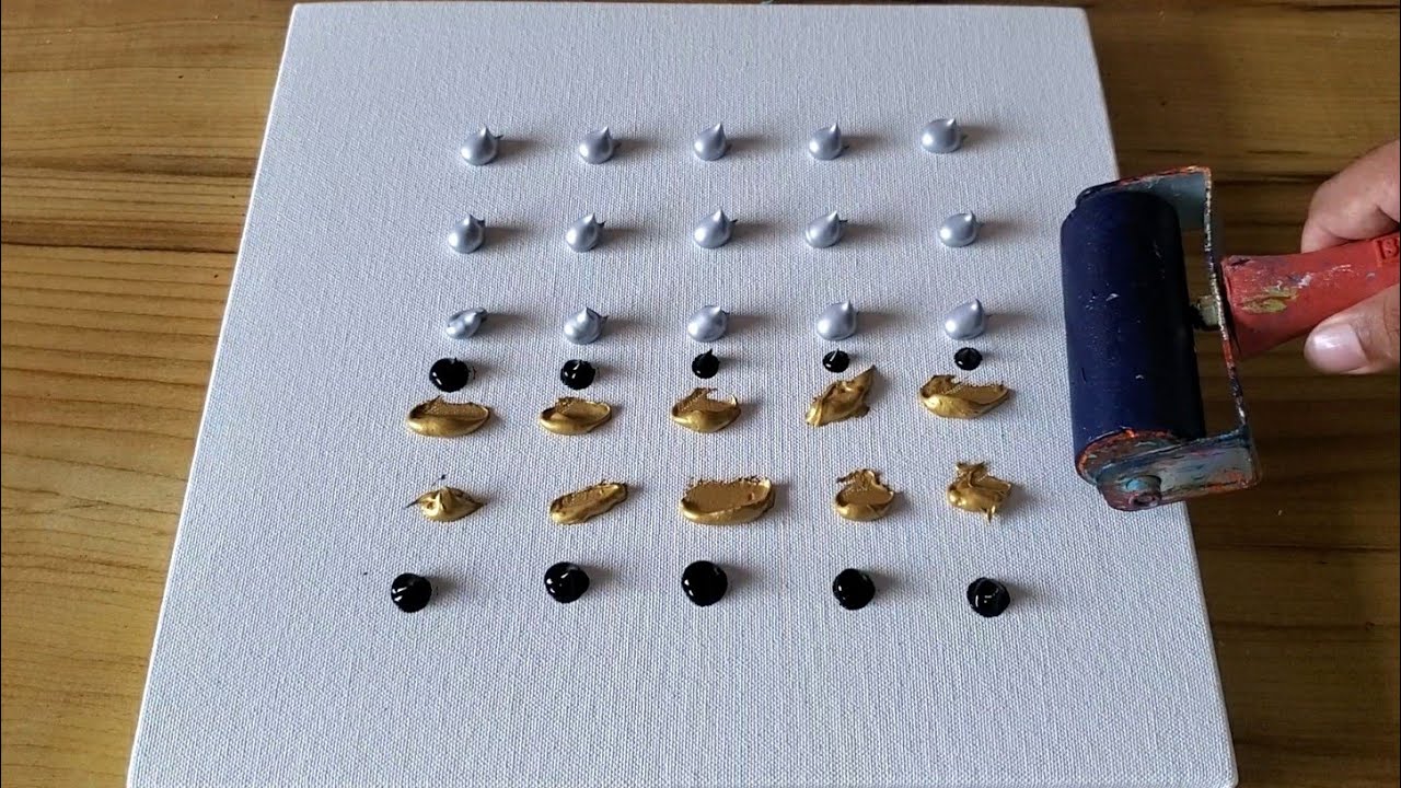 Black, Gold & Silver / Easy Landscape Painting Demo Using Rubber Roller / Project 100 Days / Day #54