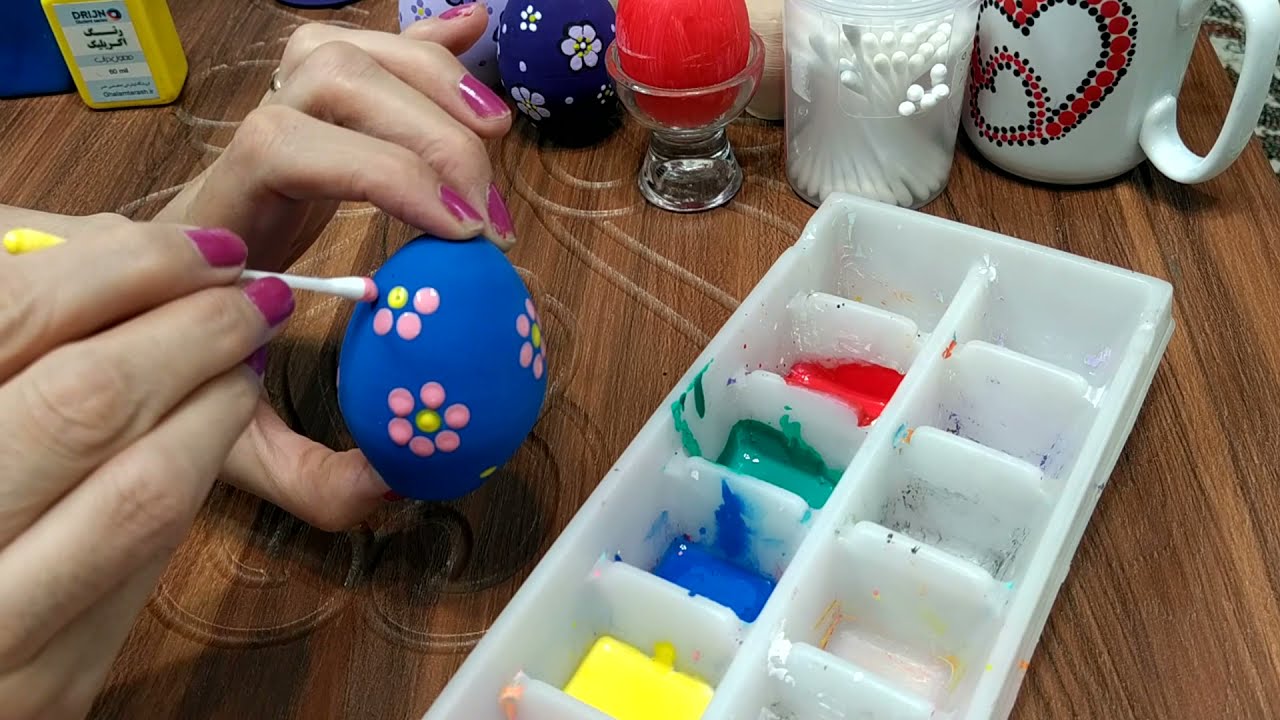 آموزش نقاشی و نقطه کوبی ،رنگ‌کردن تخم مرغ هفت سین بارنگ آکریلیک 🖌️🎨🥚 ویدئو شماره 17