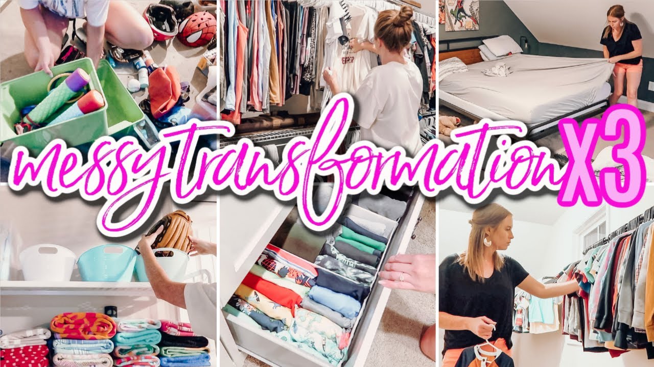 EXTREME MESSY TRANSFORMATION x3 | BEDROOM, CLOSET, GARAGE MOTIVATION