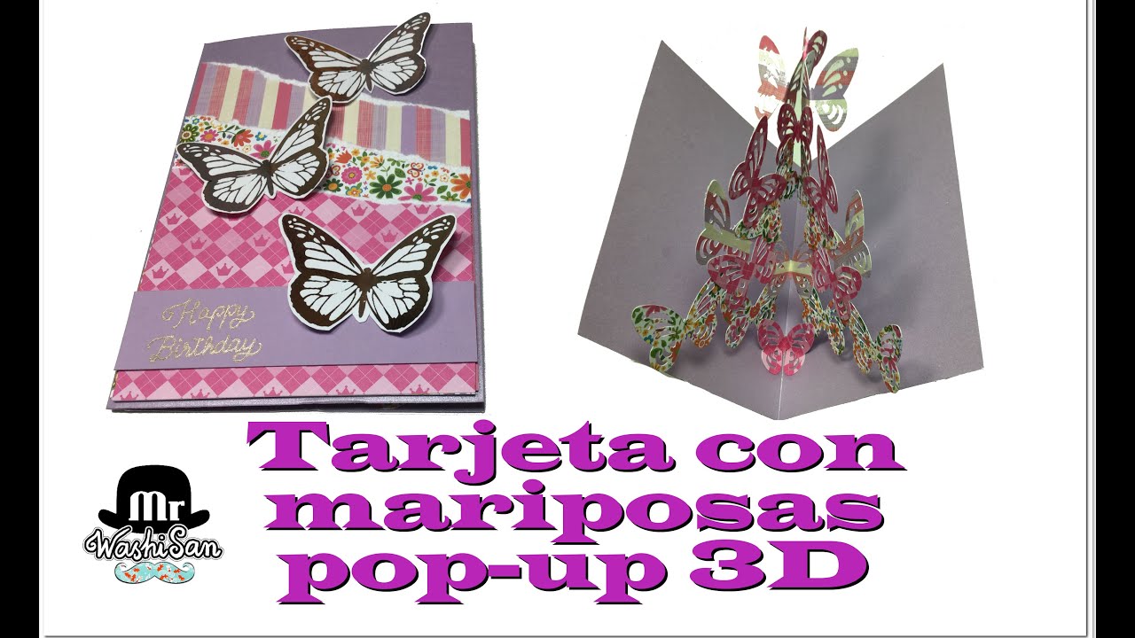 Tarjeta Pop Up 3D : mariposas con movimiento y con foil dorado
