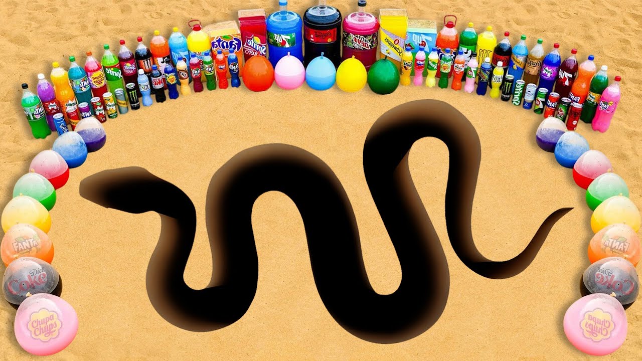 How to make Snake hole with Orbeez, Giant Coca Cola, Mtn Dew, Monster vs Mentos & Popular Sodas
