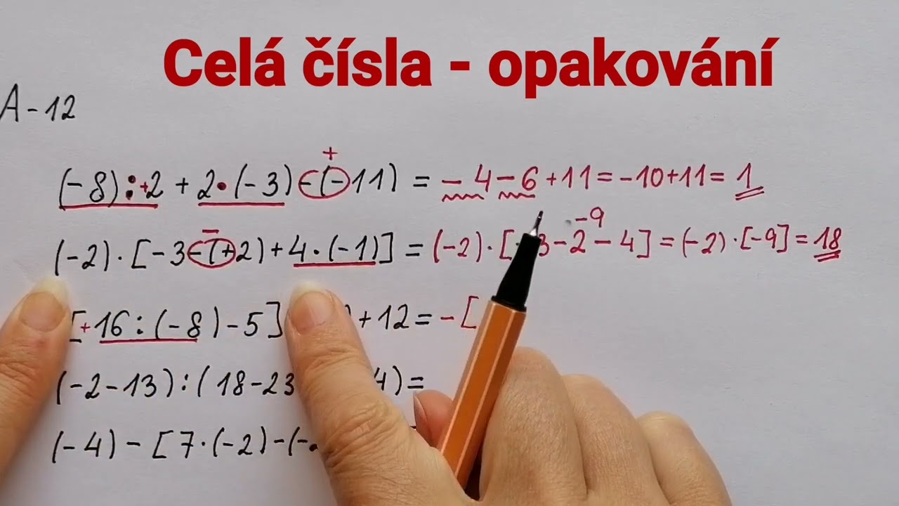 Celá čísla - opakování 7 (přednost operací, závorky)
