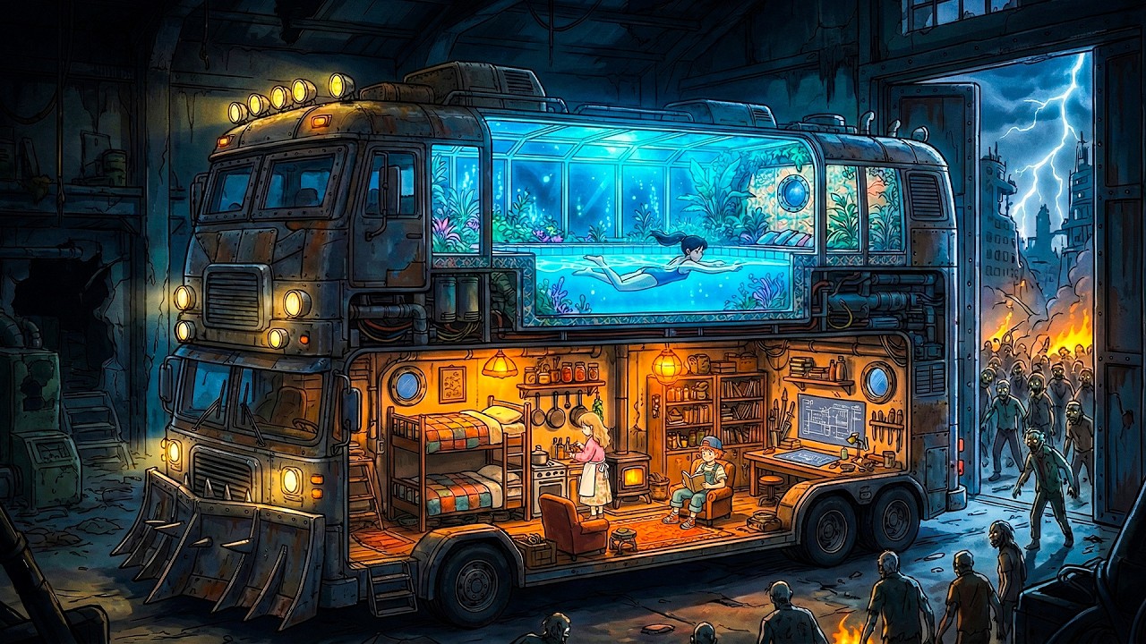 Zombies at the Door: Relaxing in the Glass Pool | Ghibli-Style Video