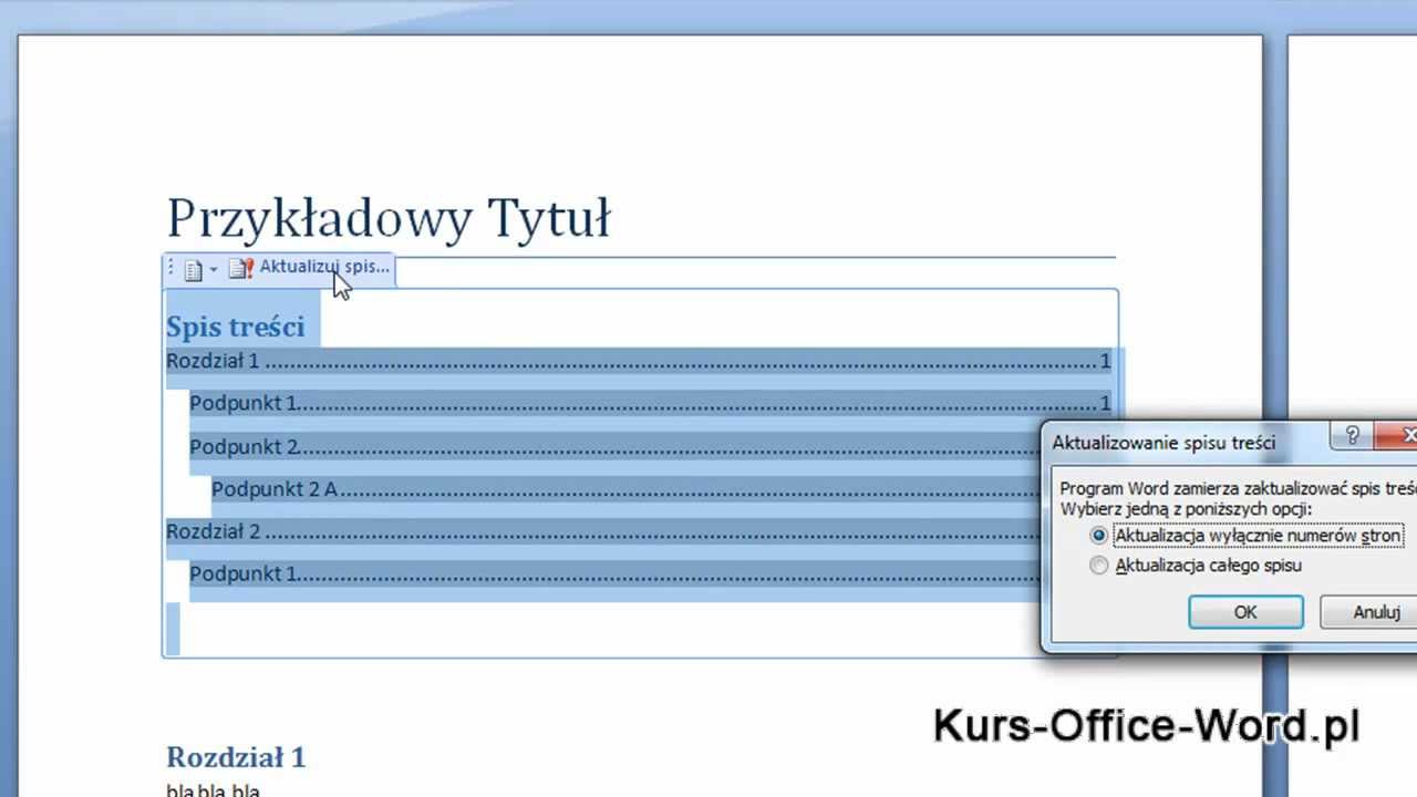 Kurs Word 2007: Jak zrobić automatyczny spis treści