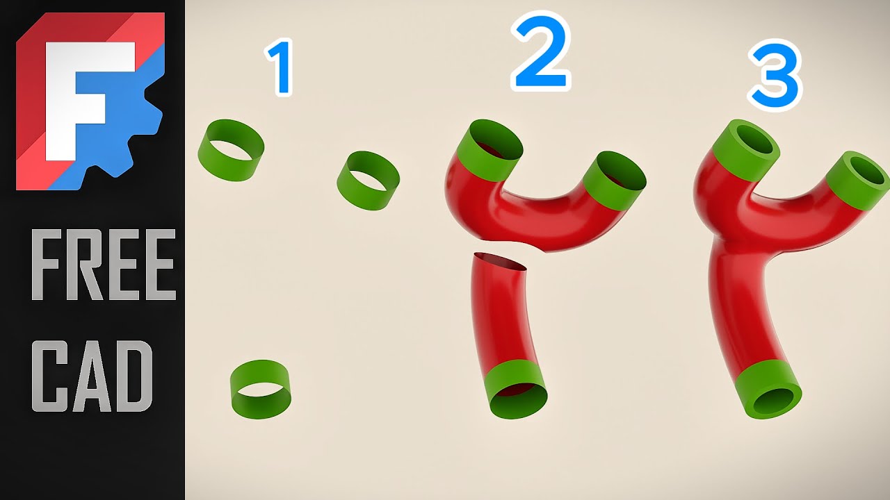 FreeCAD 1.0 Y Bending Shape - Connect 3 empty cylinders.