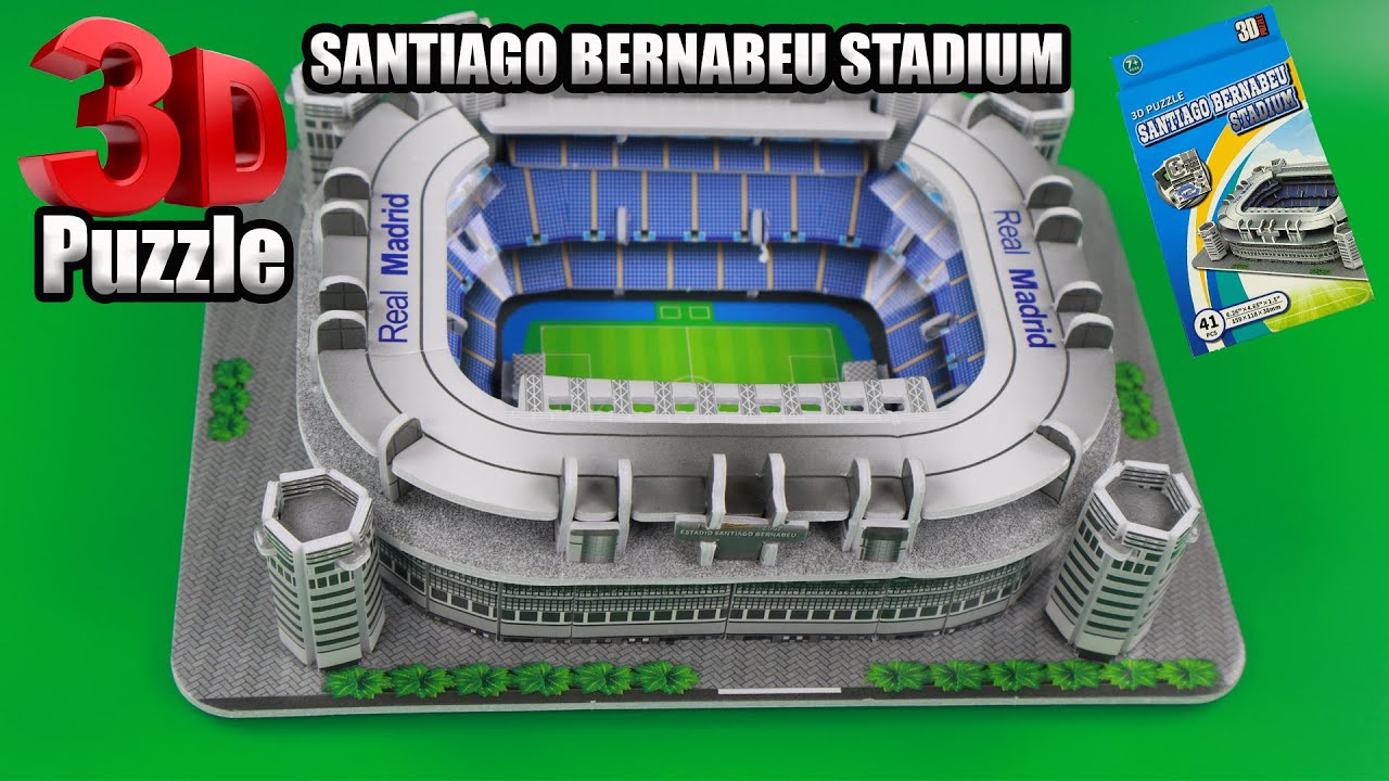 A mini copy of the SANTIAGO BERNABEU STADIUM. Putting together a 3D puzzle. Real Madrid team