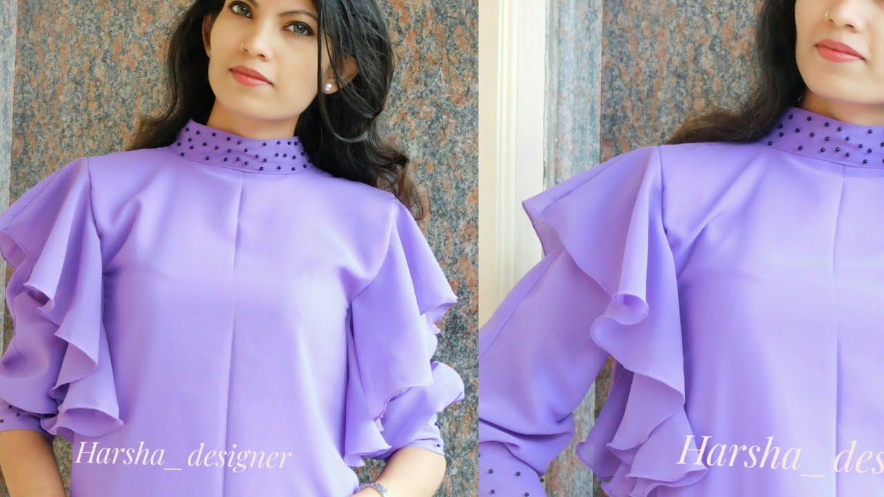 Ruffle designer top cutting and stitching malayalam