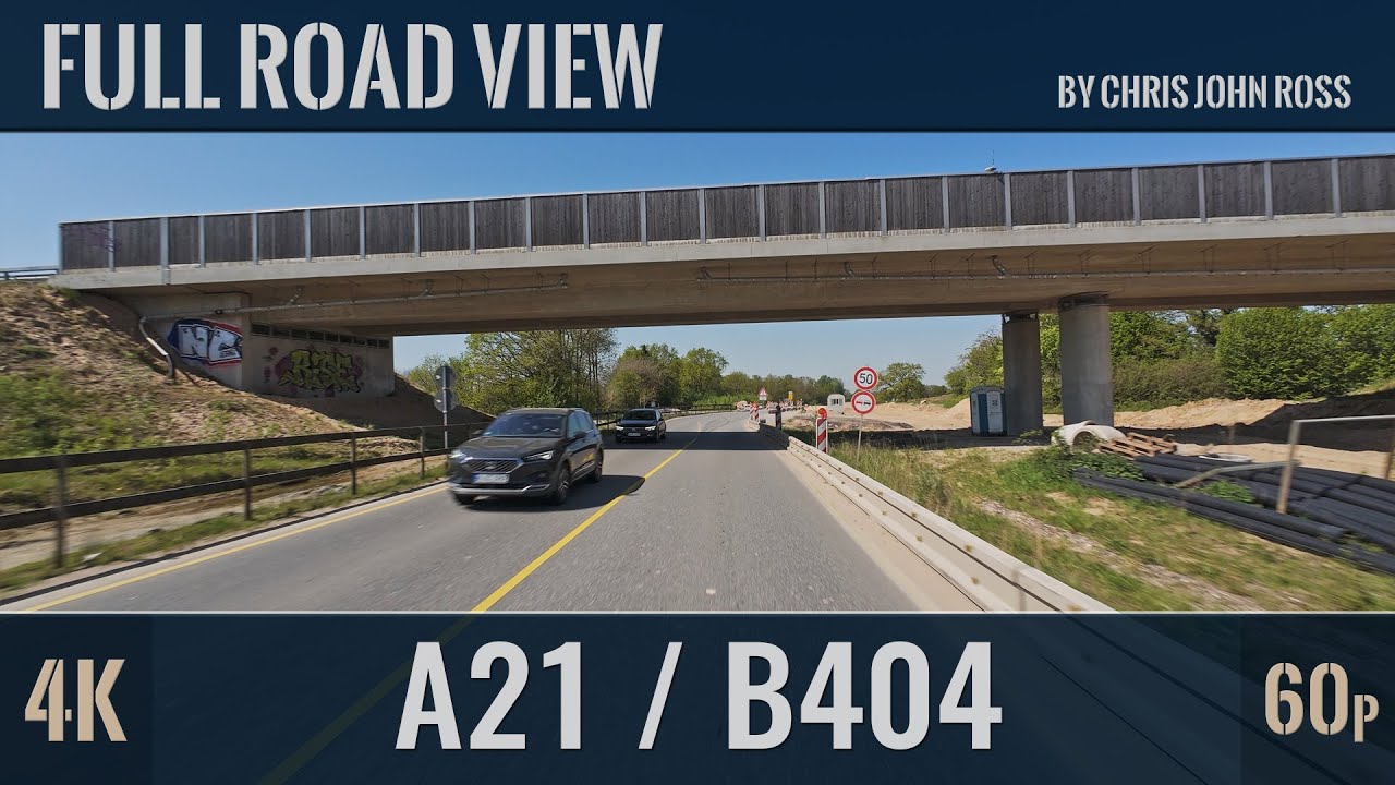 Autobahn (A21), B404, Germany: Bad Segeberg Süd - Kiel-Kronsburg - 4K (2160p/60p) Ultra HD
