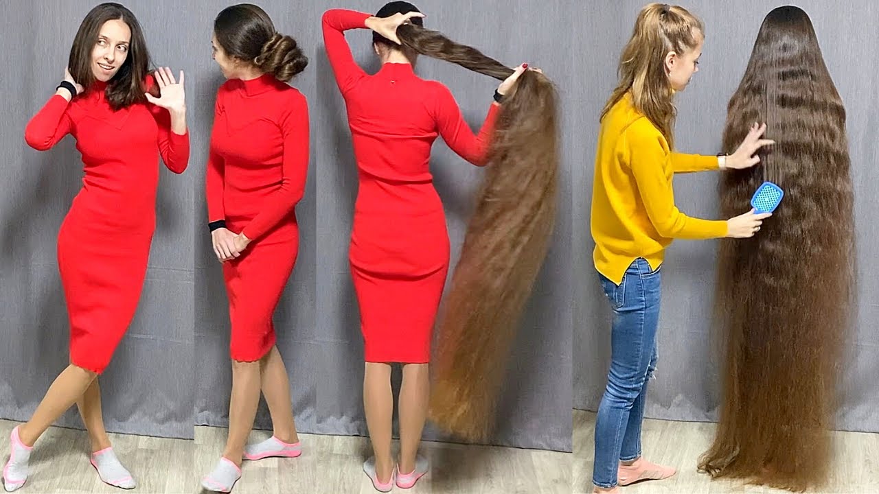 RealRapunzels | Волосы экстремальной длины до пола и красное платье (превью)