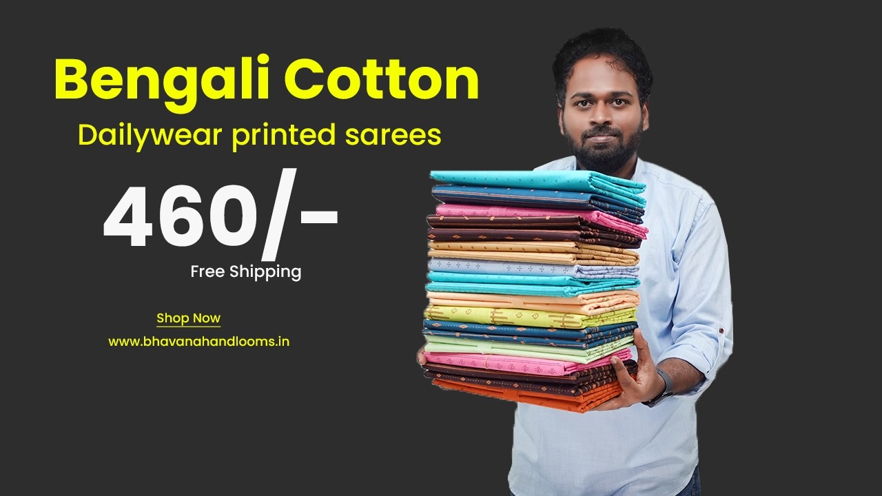 Bengali Cotton Dailywear printed cotton sarees | 460rs Free Shipping | Mana Handloom Sarees