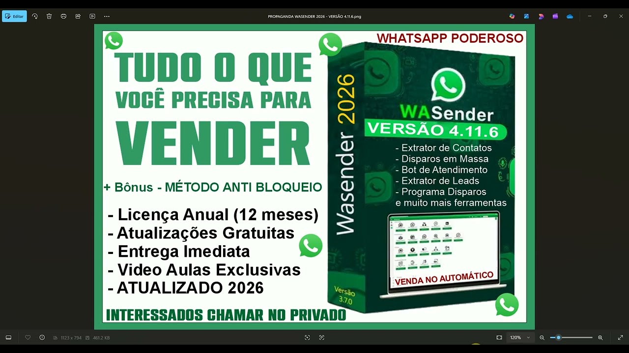 WASENDER 4.11.6 A MAIS RECENTE ATUALIZAÇÃO - PROGRAMA AUTOMAÇÃO PARA WHATSAPP - ADQUIRA COM DESCONTO