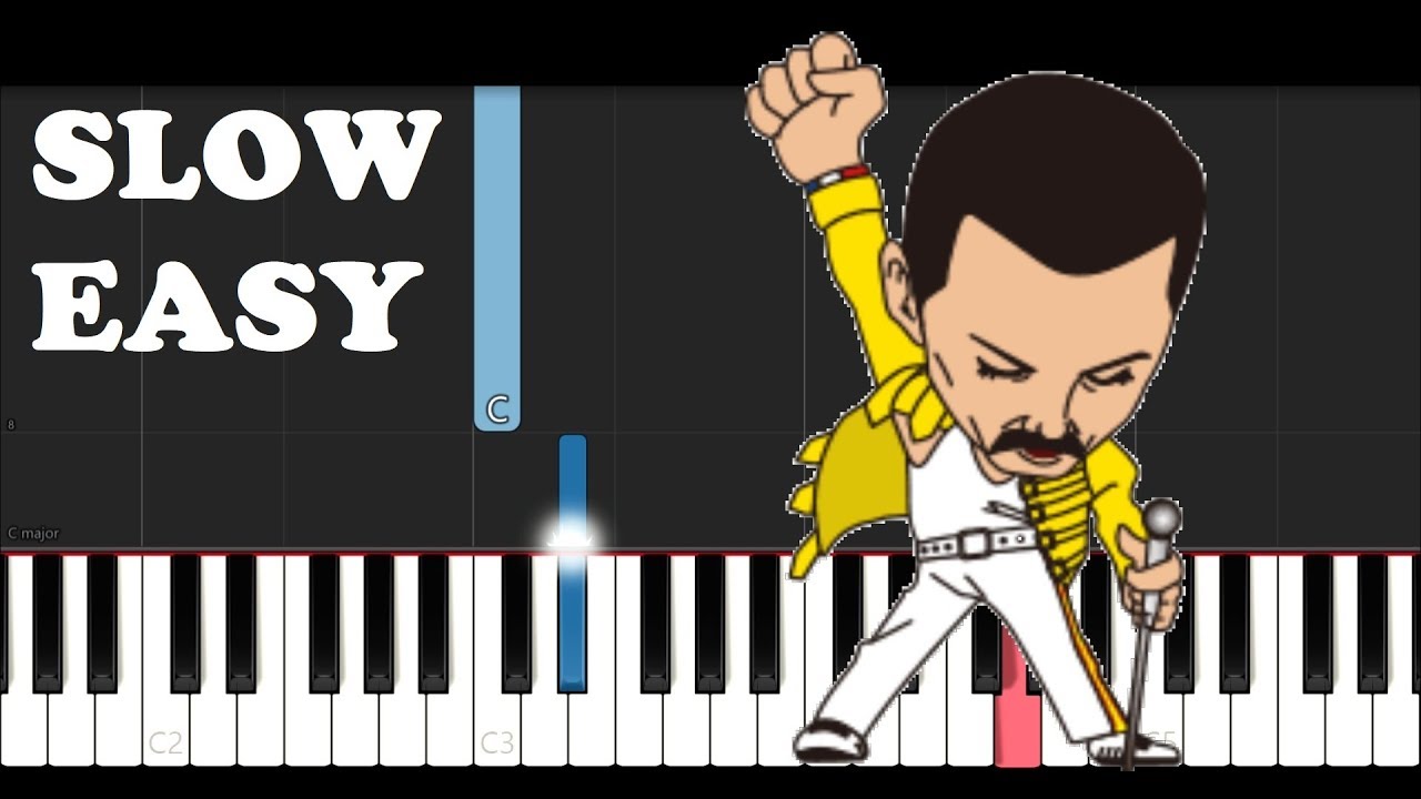Queen - Bohemian Rhapsody (SLOW EASY PIANO TUTORIAL)