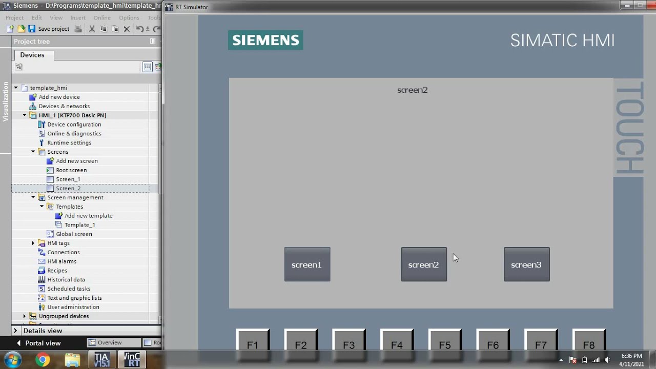 TIA PORTAL:how to use template in HMI ktp700 siemens how to add template screen in KTP700 HMI,