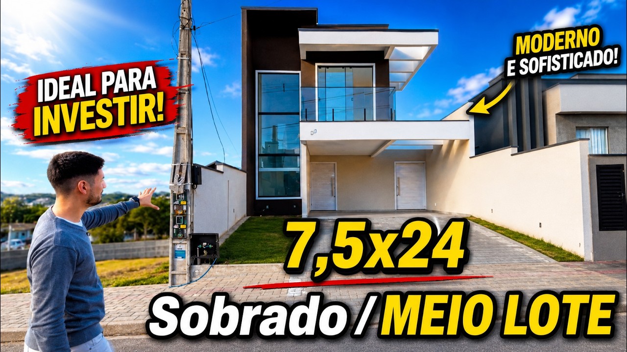 Sobrado GRANDE construído em MEIO LOTE! 7,5x24 😱