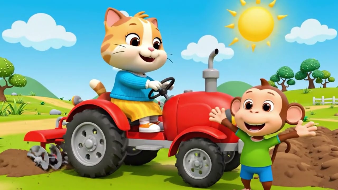 Mam Cat and Monkey 🐱🐒 | Farm Work, Market Fun & Tractor Ride | Kids Cartoon