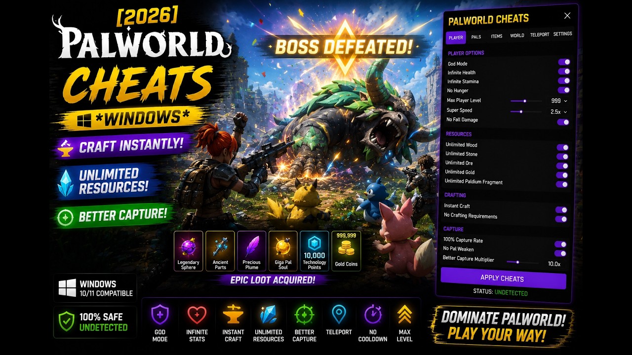 [2026] Palworld Cheats *Windows* | Craft Instantly, Unlimited Resources + Better Capture & MORE