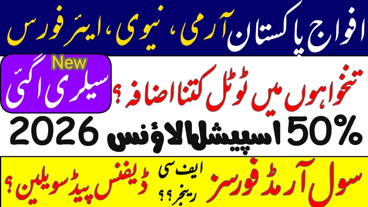 Armed forces new pay scale | Army, Navy, PAF salary increase 2026 | 50% SP relief allowance 2026