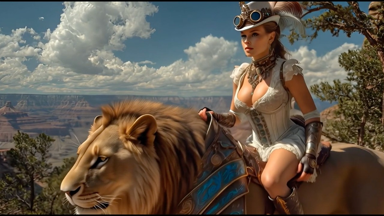 A Smiling Steampunk Beauty Rides or Flies a Giant Surreal Beast | Fantasy Journey