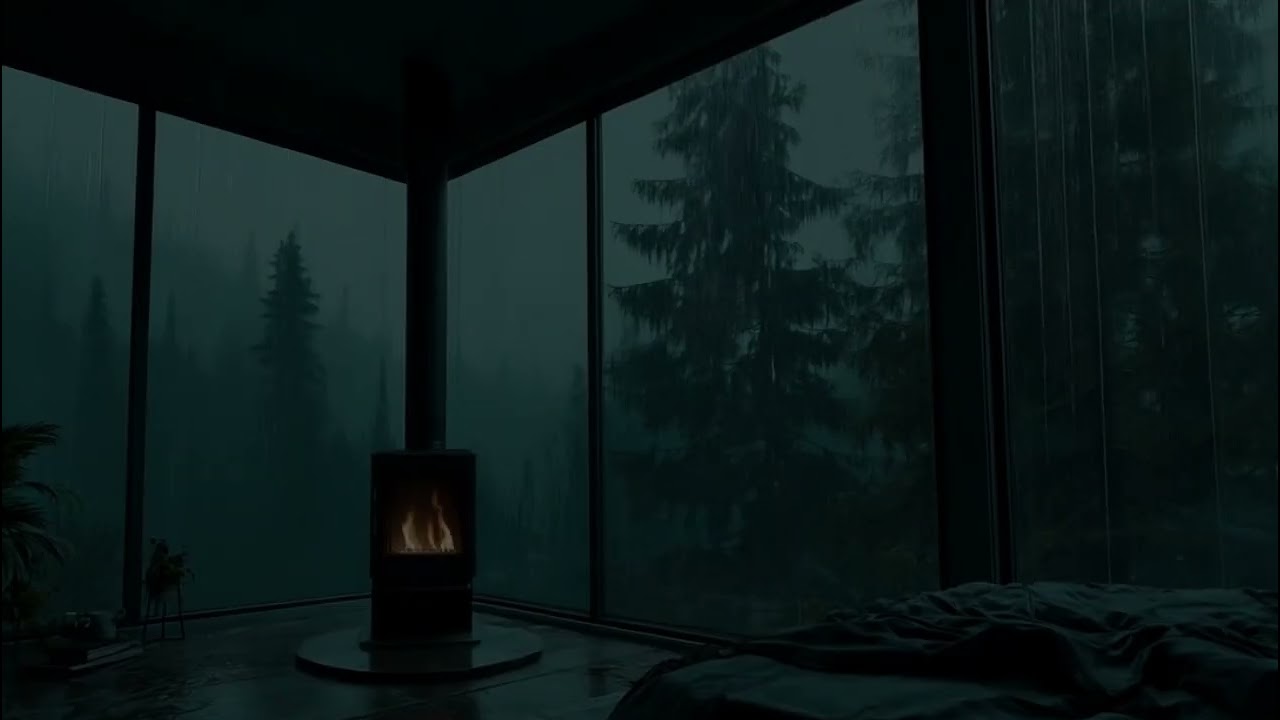🌲 Dark Forest Rain & Crackling Fire — Anxiety Relief Ambience | Cozy Rain on Window ✨