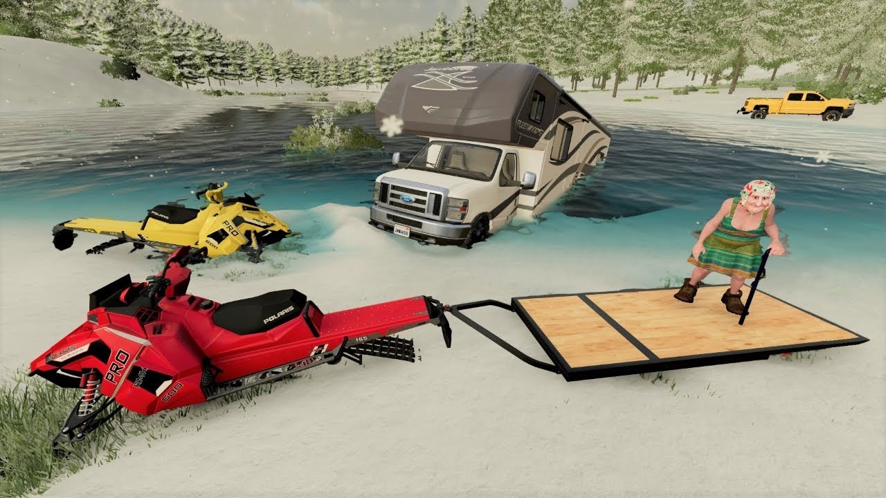 Using Snowmobiles to rescue stranded campers | Farming Simulator 22