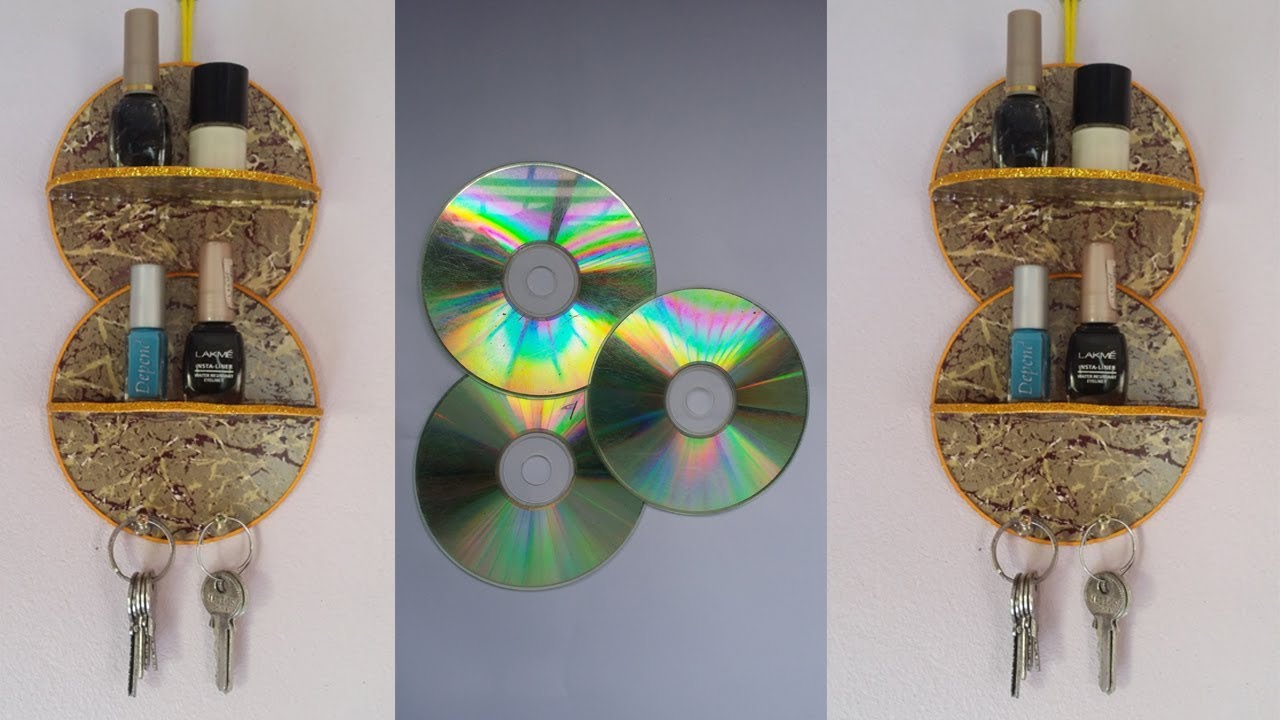 DIY: Waste  CD Craft!!! How to Make Makeup Organizer &Key Holder With Old CD/DVD!!!