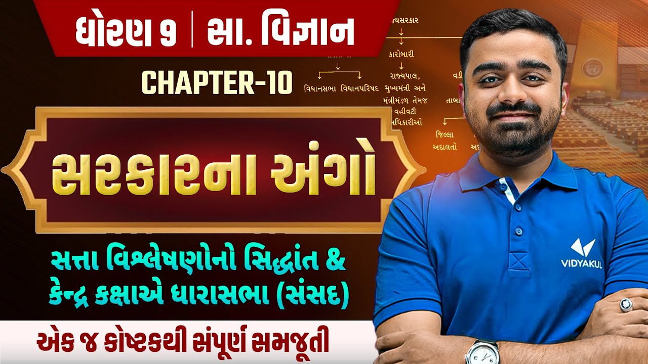 Std 9 SS Chapter 10 | સરકારના અંગો એક જ કોષ્ટકથી સમજો ✅ | સત્તા વિશ્લેષણ & સંસદ Explained