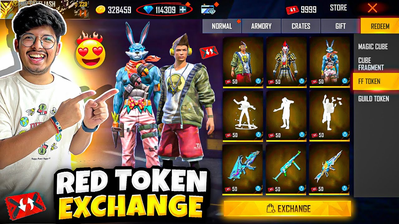 Free Fire New Red Token Exchange Store All Rare Emotes , Bundles In Token 😍🥳 -Garena Free Fire