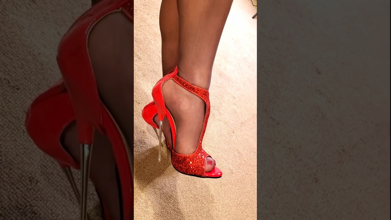 Red 6 inch T-Strap high heel sandals