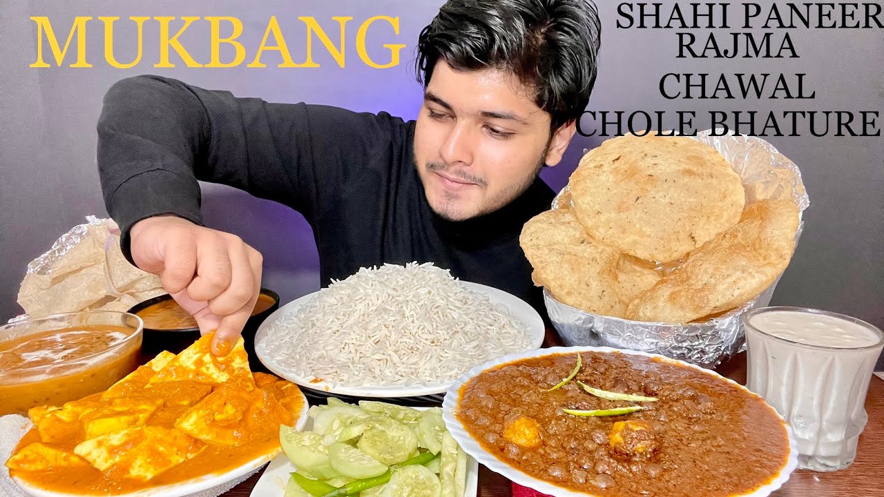 SPICY*  CHOLE MASALA BHATURE WITH SHAHI PANEER + DAL MAKHANI AND RAJMA CHAWAL EATING | MUKBANG