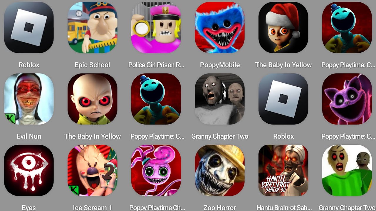 Roblox,Epic School Escape,Suzie's Daycare Escape,PoppyMobile,Evil Nun,The Baby In Yellow