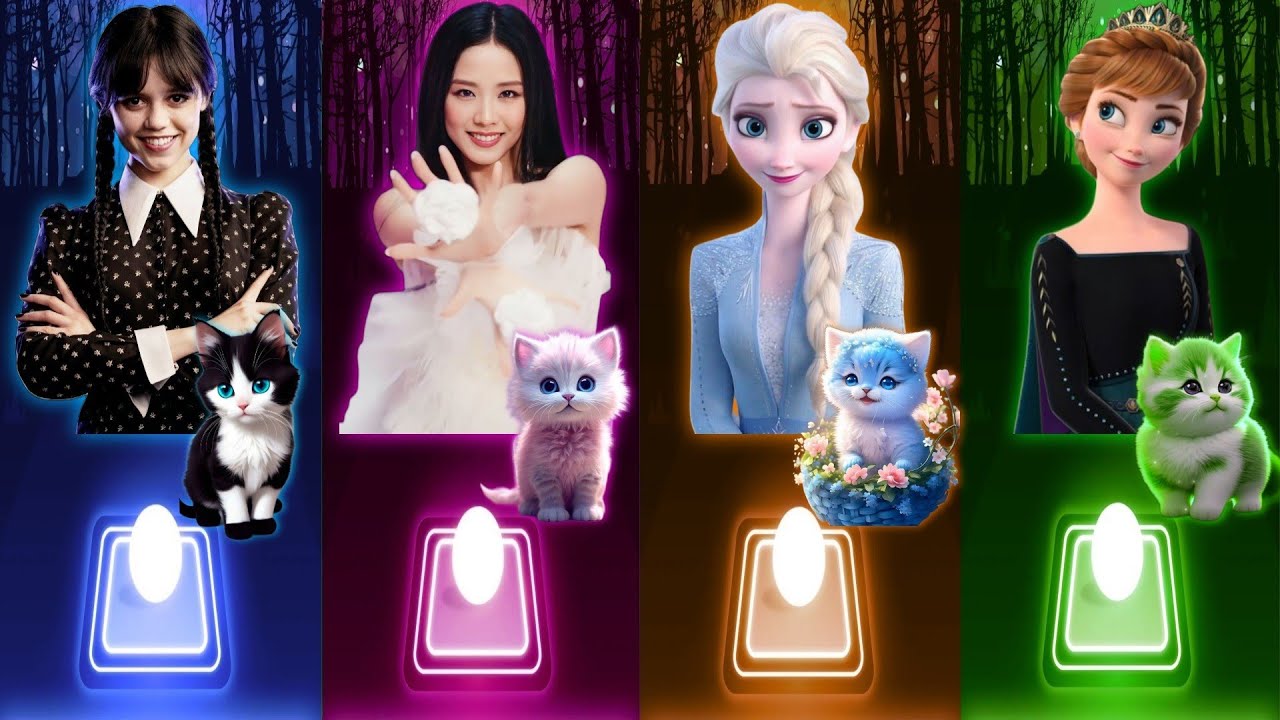 Cute Cats Dance | Wednesday Bloody Mary | Jisoo Flower | Enemy Elsa | Anna Dancin | Tiles Hop Songs