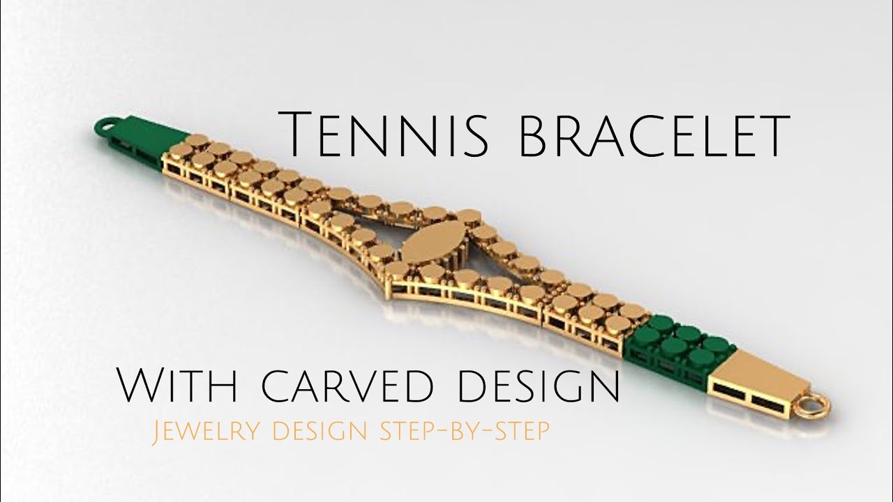 3D jewelry design _ 3D tutorial #20 : Tennis bracelet with carved design|| دستبند تنيسي طرح تراش