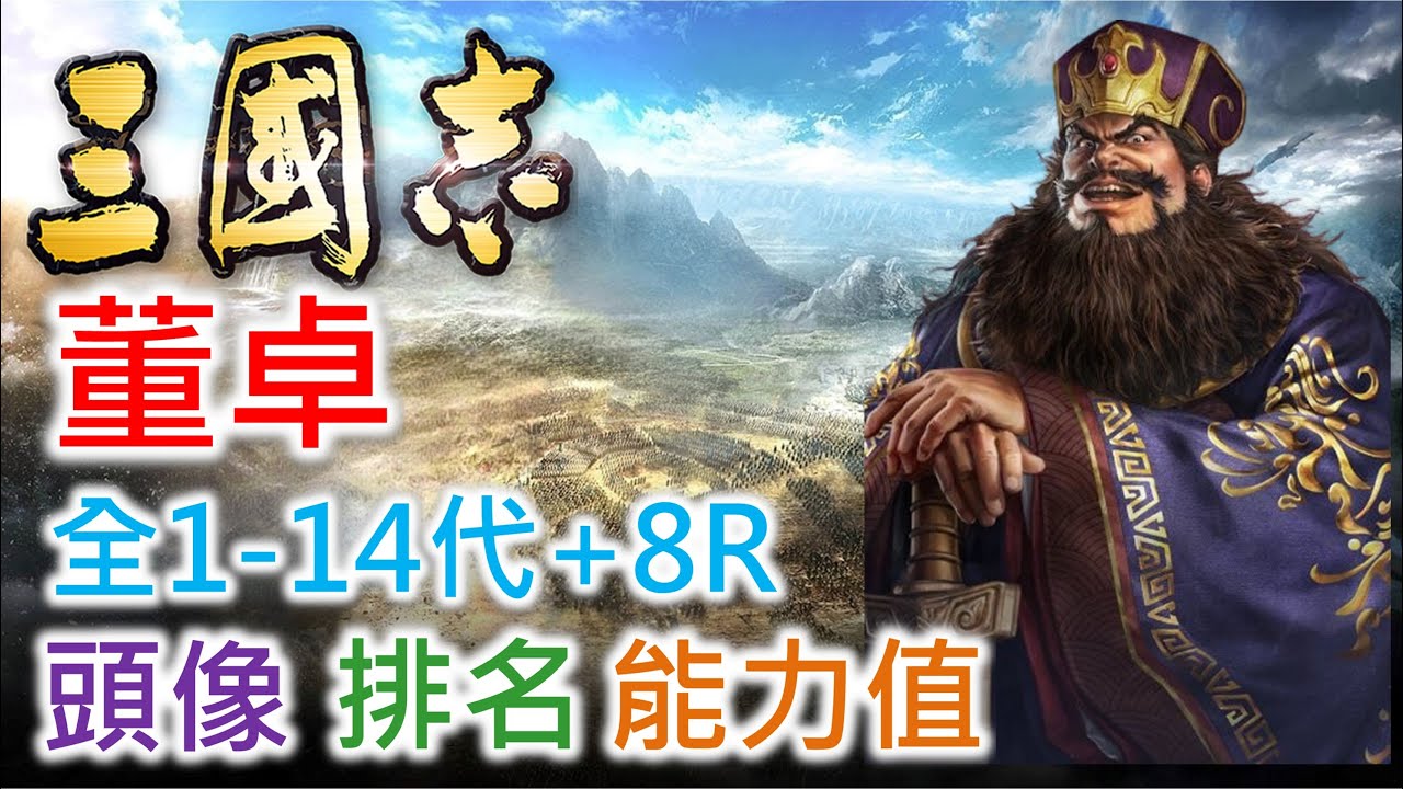 【三國志 武將名鑑】董卓 | 全1-14代+8R頭像 排名 能力值