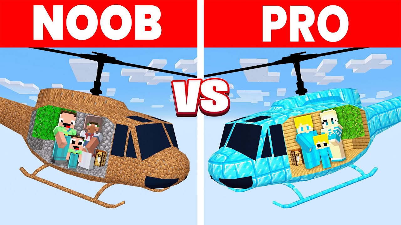 Noob Familie vs Pro Familie: HELIKOPTER HAUS BAU CHALLENGE in Minecraft!
