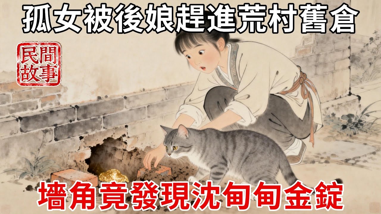 孤女被後娘趕進荒村舊倉，救下凍僵的灰貓相伴，三更天灰貓突然刨開墻角，孤女去看竟發現沈甸甸金錠！#民間故事 #傳統文化 #原創虛構 #華語有聲書 #槐樹下聽書
