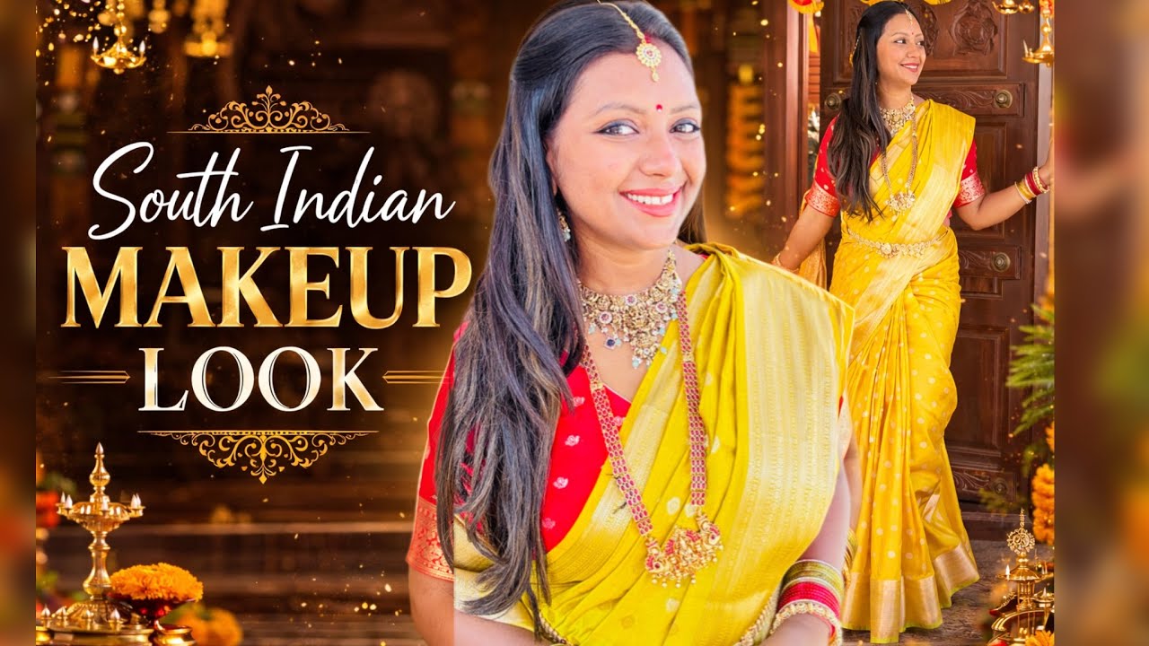 “South Indian Traditional Makeup Look | Yellow Saree Transformation 💛”