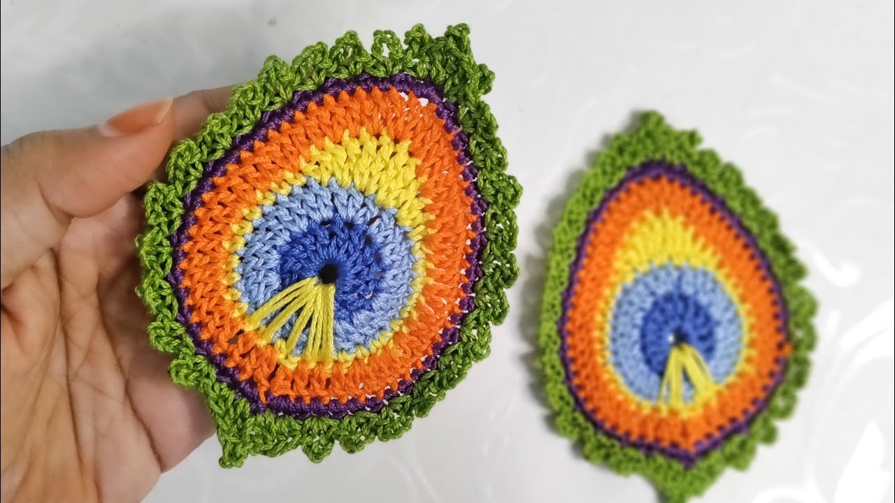 Crochet Peacock Feather Applique | step by step for beginners with written instructions
