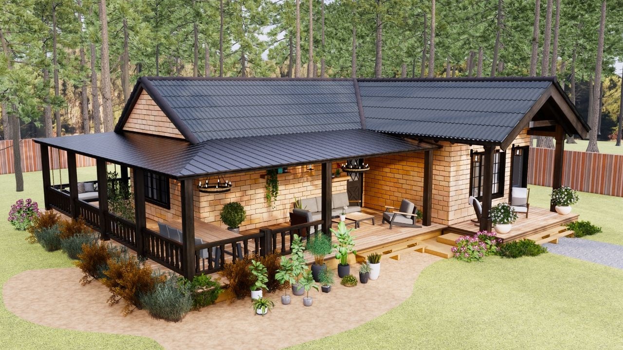 850 sqft Small Home with Wrap-Porch: Turn Your Living Space into a Perfect Retreat!