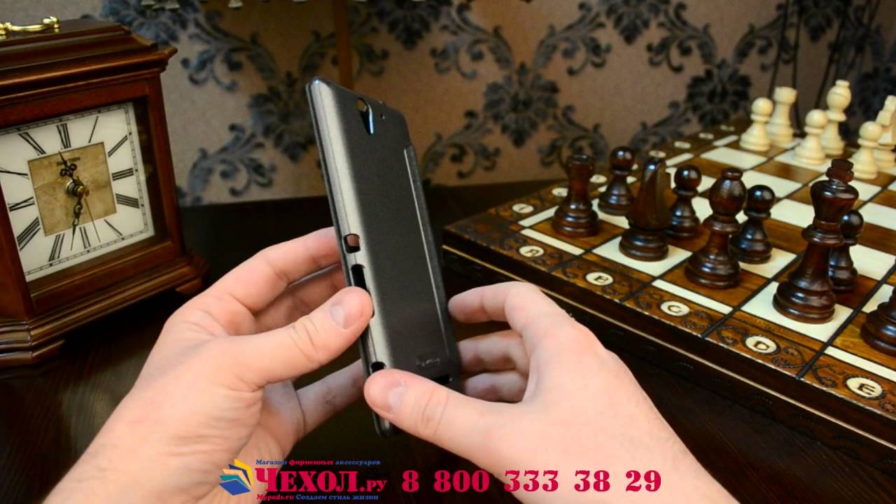 Чехол-книжка для Sony Xperia C3/C3 Dual Sim D2533 /D2502 /  черный кожаный с окошком для входящих