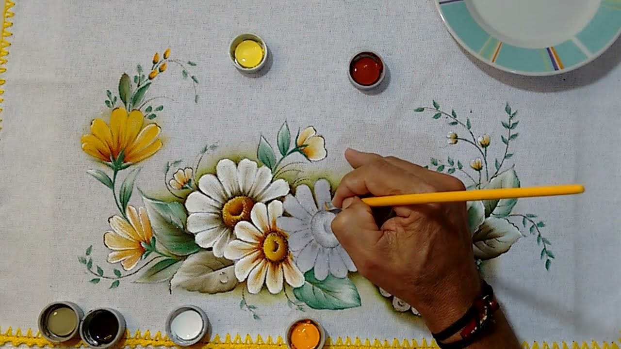 Roberto Ferreira - Vamos Aprender a Pintar Margaridas e Folhas em Tecido, Fácil e Rápido - Parte 2