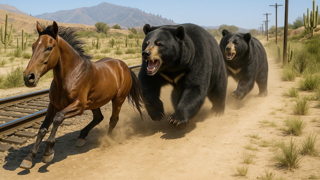 Wild Chase! Arabian Horse Escapes Two Starving Bears