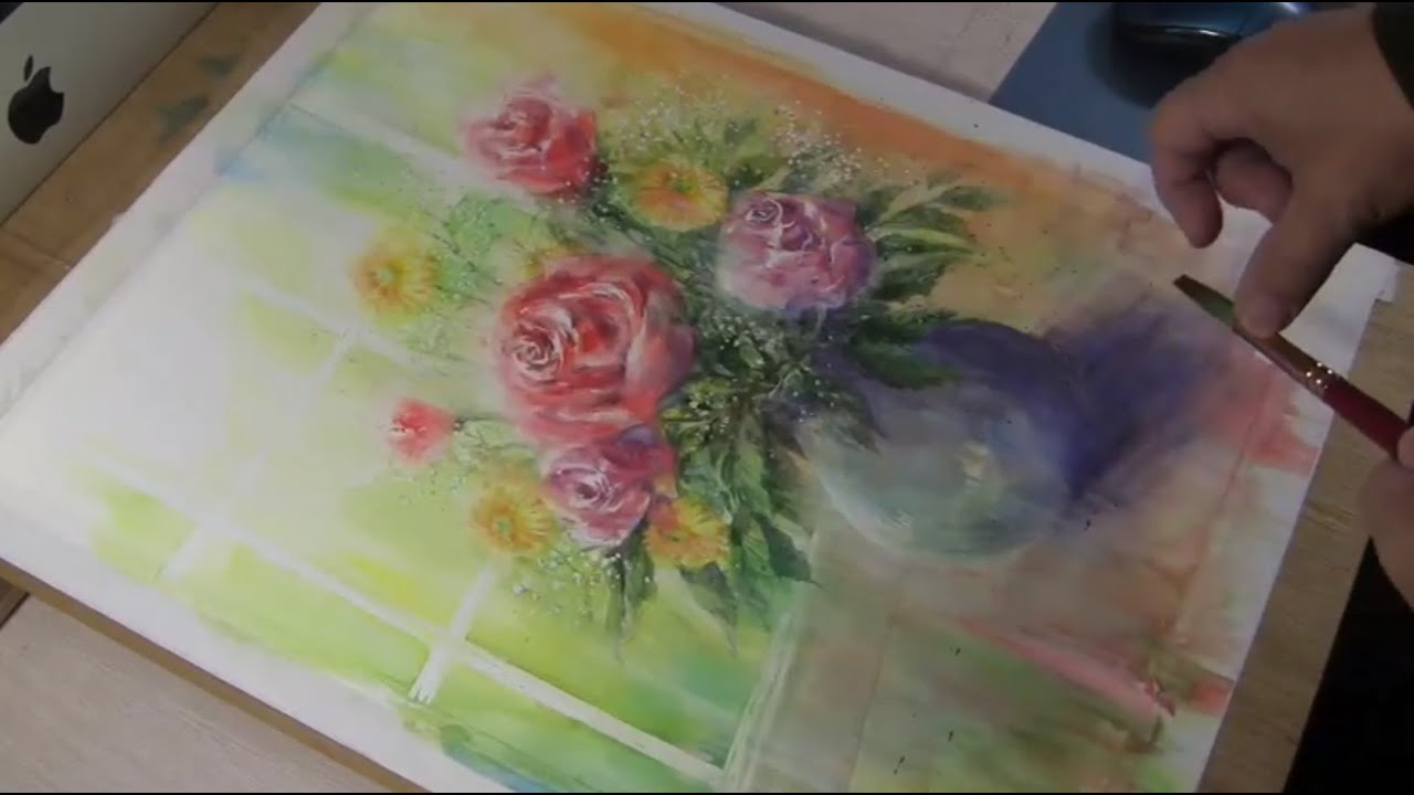 水彩画制作過程.11（窓辺のバラを描く） ／ ムッチーWATERCOLOR PROCESS-11