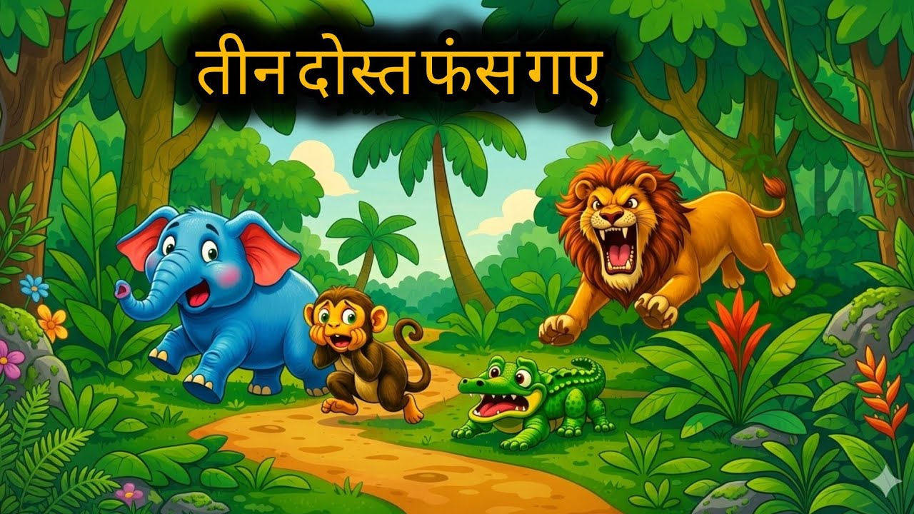 शेर के घर फँसे तीन दोस्त! Sher ke ghar fase teen dost! Moral story in hindi |panchtantra kahani 