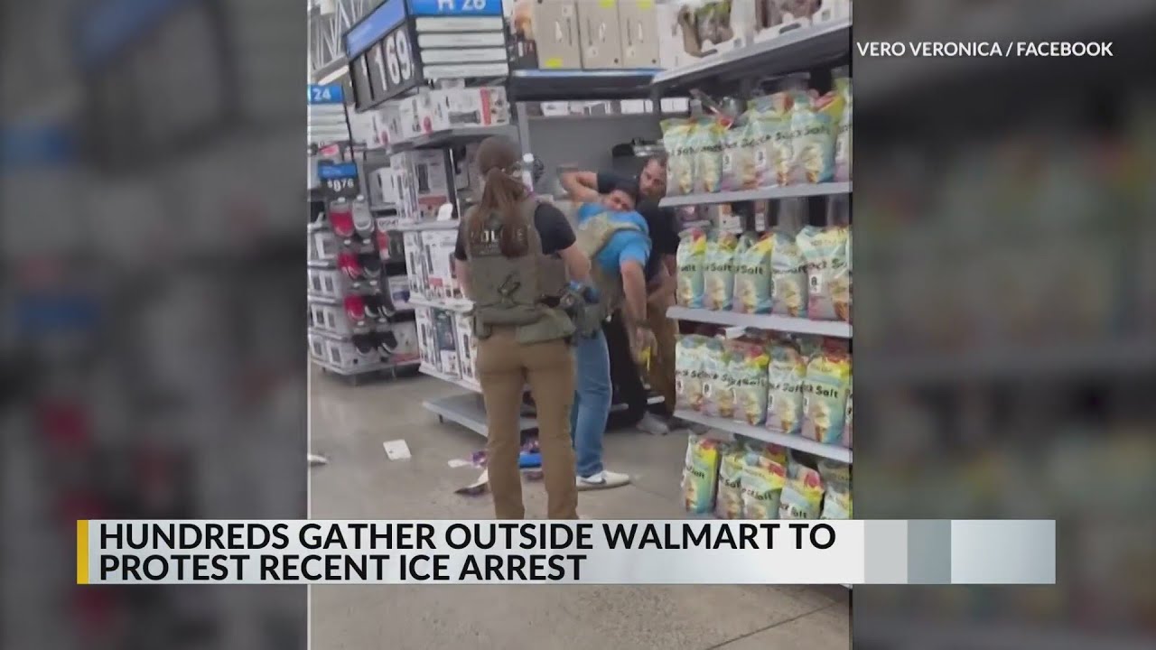Protesters gather outside Walmart of recent ICE arrest