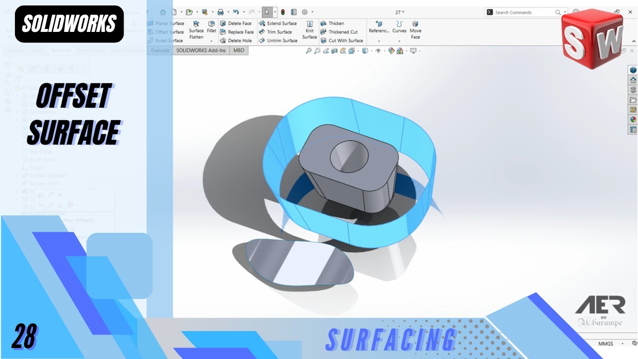 Смещение поверхности | Построение поверхностей | Учебное пособие по Solidworks | Этап №28 Инженер...
