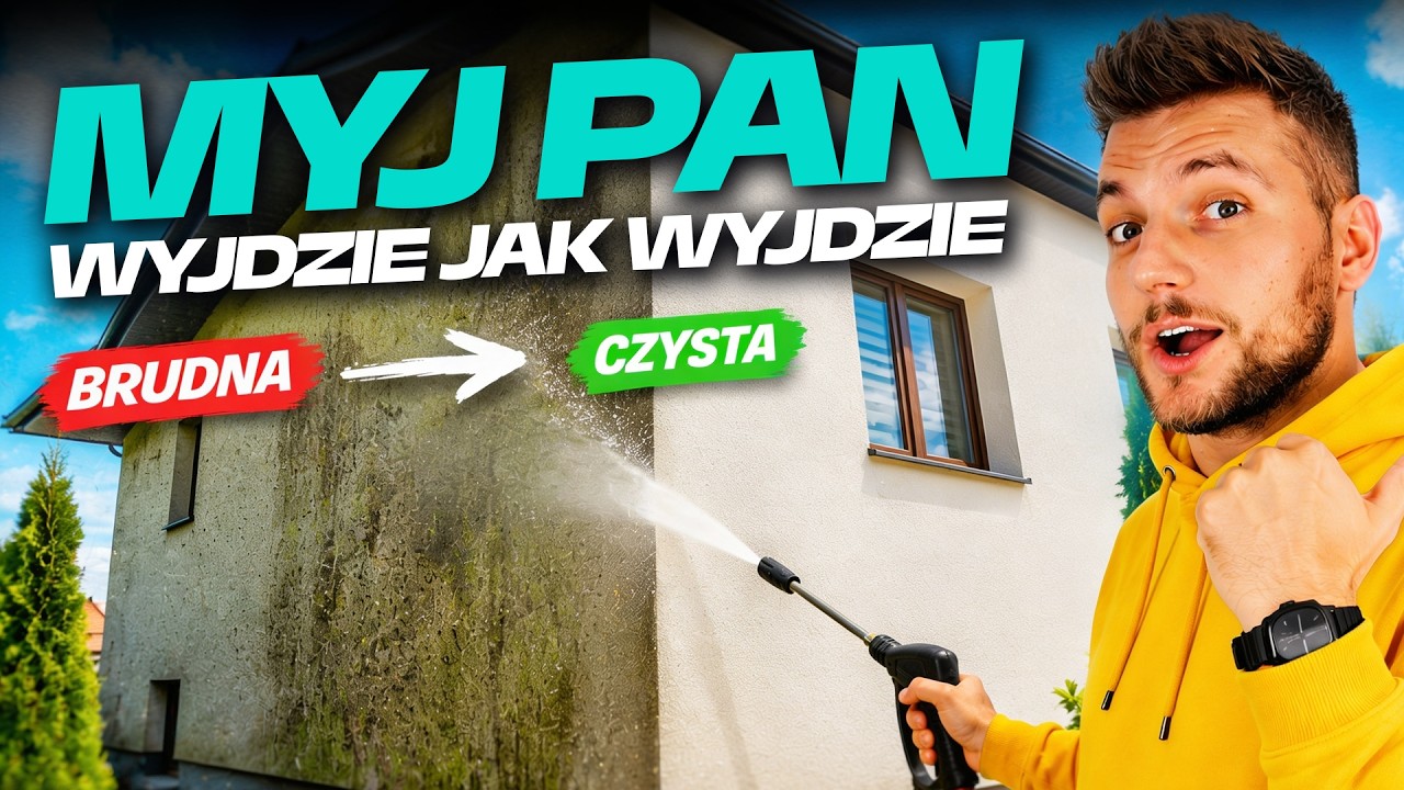 MYCIE ELEWACJI pęknięty tynk, zielony nalot, mycie tynku krok po kroku DOMINIK MALUJE