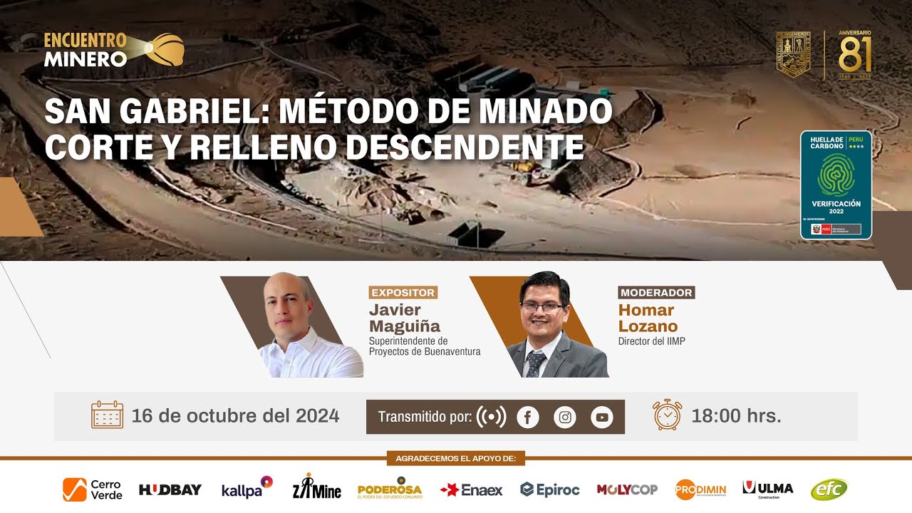 San Gabriel: Método de minado corte y relleno descendente - Encuentro Minero IIMP